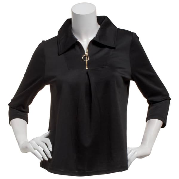 Womens Love Scarlett 3/4 Sleeve Pleated Zip Neck Blouse