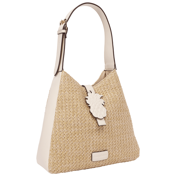 Tommy Bahama Logo Tab Raffia Hobo Bag with Pineapple Accent