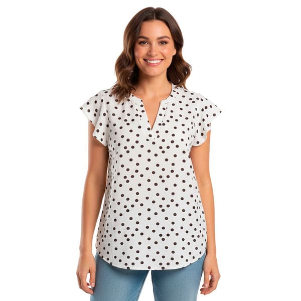 Womens Adrianna Papell Flutter Sleeve Dot Crinkle Blouse