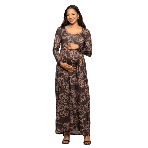 Plus Size 24/7 Comfort Apparel Floral Maternity Maxi Dress