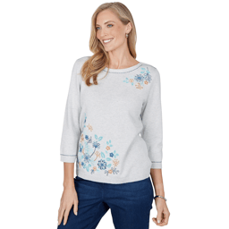 Petite Alfred Dunner Ann Arbor Floral Embroidered Sweater