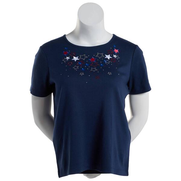 Womens Bonnie Evans Embroidered Falling Stars Short Sleeve Tee - image 