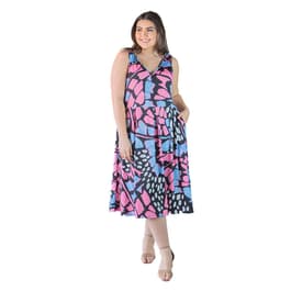 Plus Size 24/7 Comfort Apparel Sleeveless Abstract Midi Dress