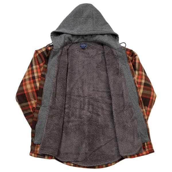 Mens Smith''s Sherpa Lined Flannel Shirt Jacket - Brown/Tan