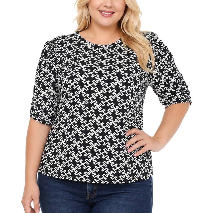 Plus Size NY Collection Short Sleeve Crewneck Print Ity Top