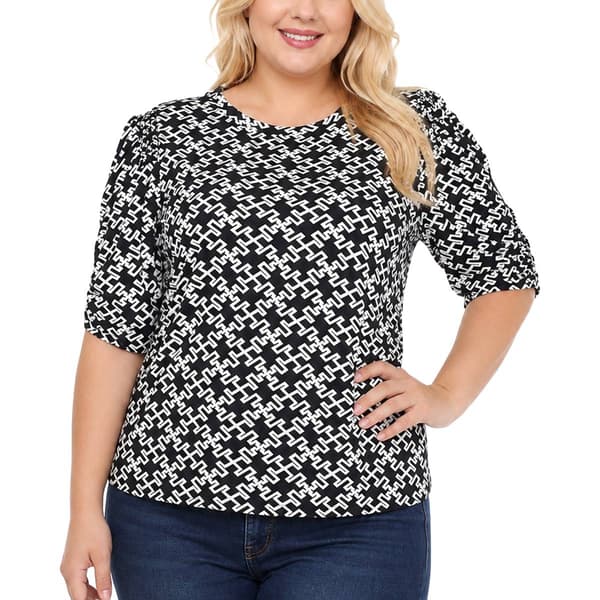 Plus Size NY Collection Short Sleeve Crewneck Print Ity Top - image 