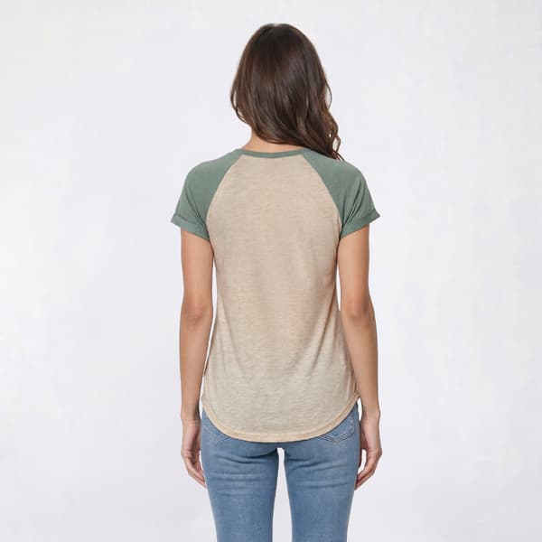Womens Tru Self Raglan Roll Sleeve Color Block Sunflower Tee