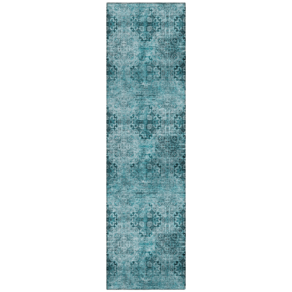HomeRoots Teal Floral Medallion Non Skid Runner Rug