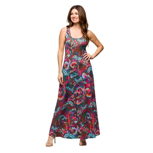 Womens 24/7 Comfort Apparel Pink & Brown Sleeveless Maxi Dress