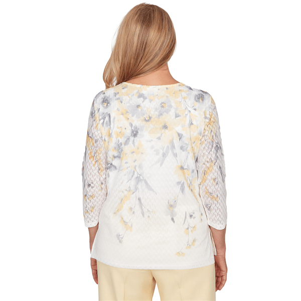 Petite Alfred Dunner Al Fresco 3/4 Sleeve Texture Floral Blouse