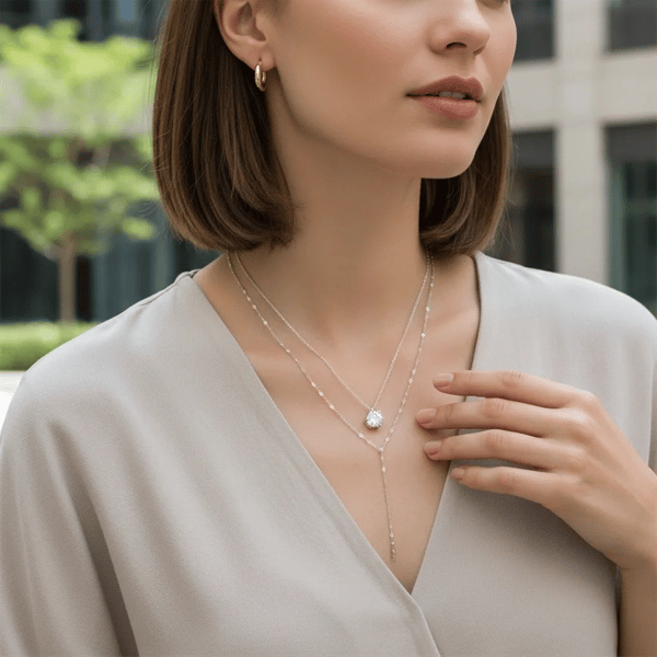 Saffron 1ctw. 6 Prong Moissanite Diamond Layered Necklace