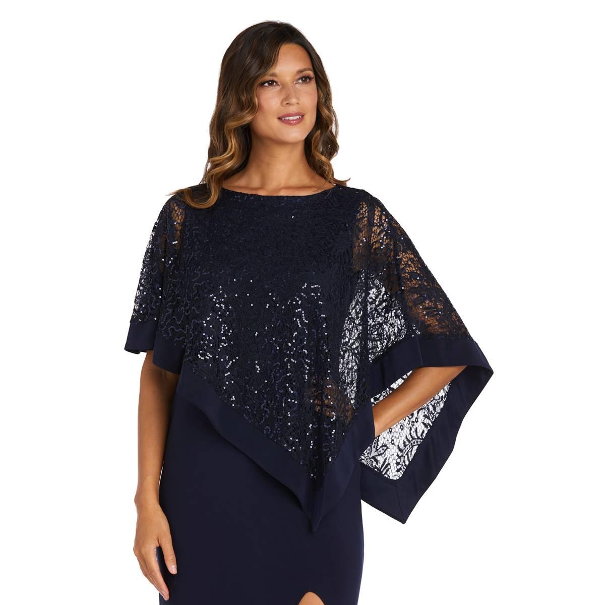 Womens R&M Richards Sleeveless Maxi Dress w/Sheer Lace Poncho
