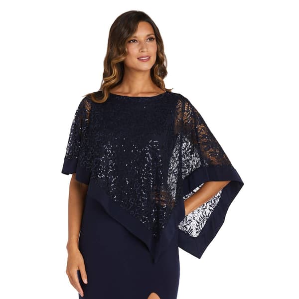 Womens R&M Richards Sleeveless Maxi Dress w/Sheer Lace Poncho