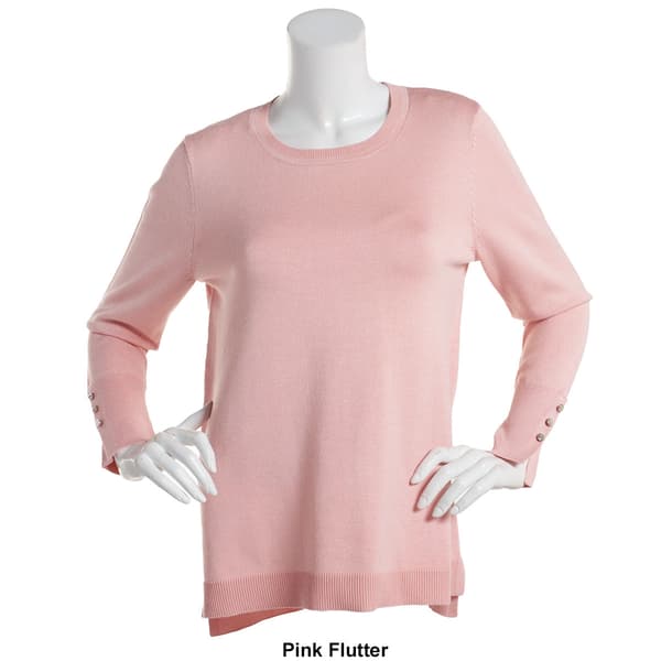 Womens Retrology Crew Neck Button Sleeve Side Slit Sweater