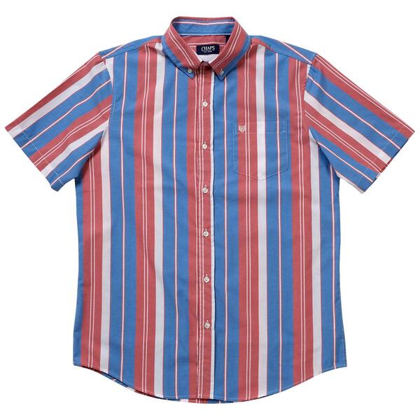 Mens Chaps Short Sleeve Striped Button Down Shirt - image 