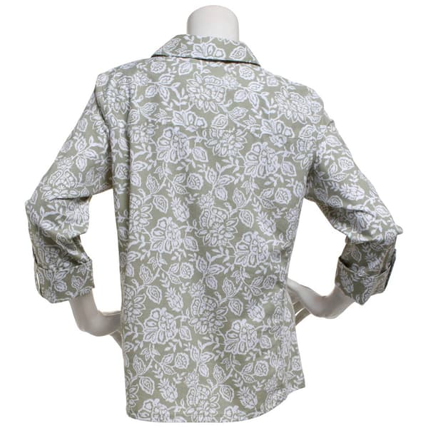 Petite Emily Daniels 3/4 Sleeve Floral Casual Button Down