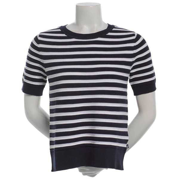 Womens Nautica Short Sleeve Horizonal Rib Tipped Sweater