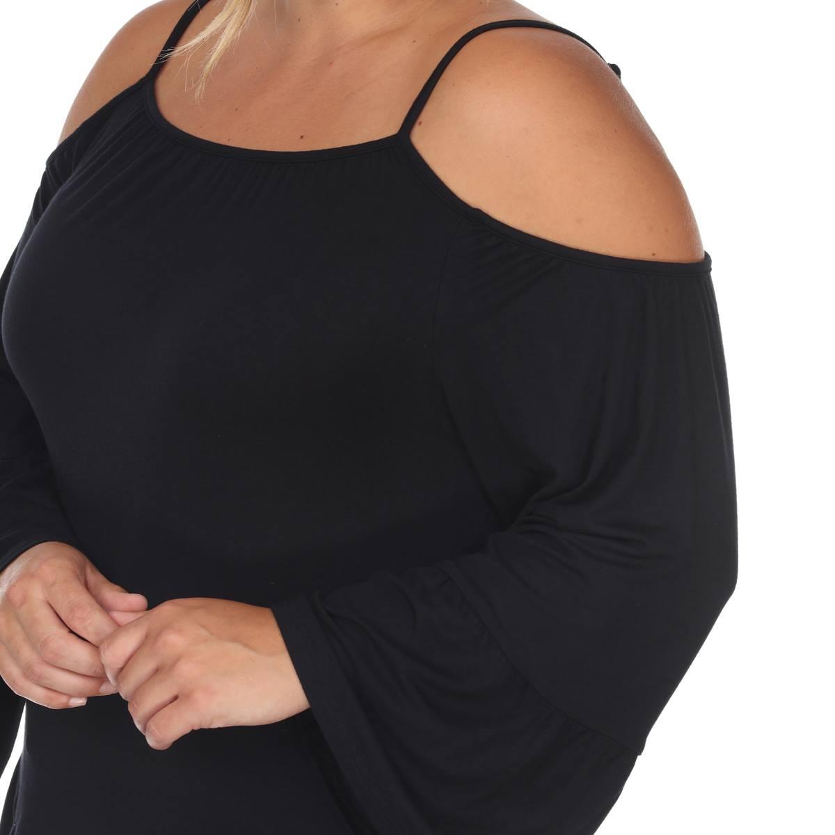 Plus Size White Mark Cold Shoulder Ruffle Sleeve Blouse
