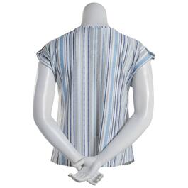 Womens Cure Stripe Short Sleeve Keyhole Blouse-  White/Blue