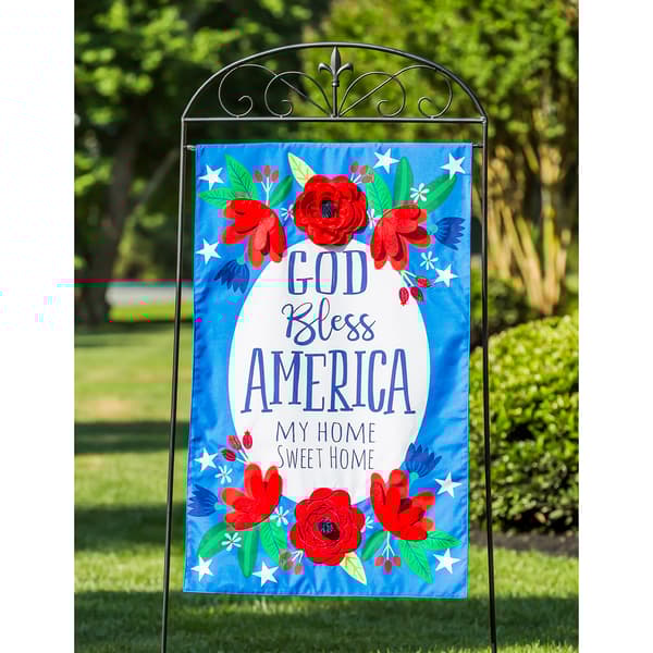 Evergreen God Bless America Floral Garden Flag - image 