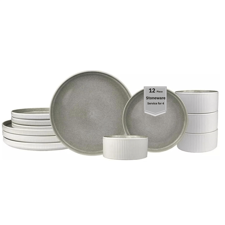 Sango Anderson Reactive Cream 12pc. Set with Plates & Bowls