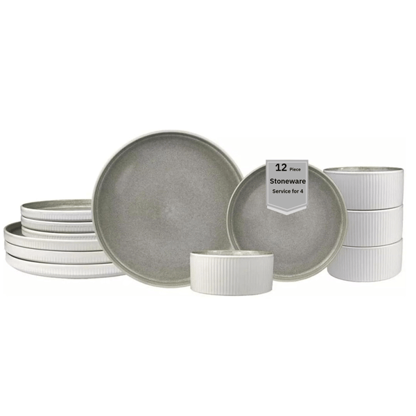 Sango Anderson Reactive Cream 12pc. Set with Plates & Bowls - image 