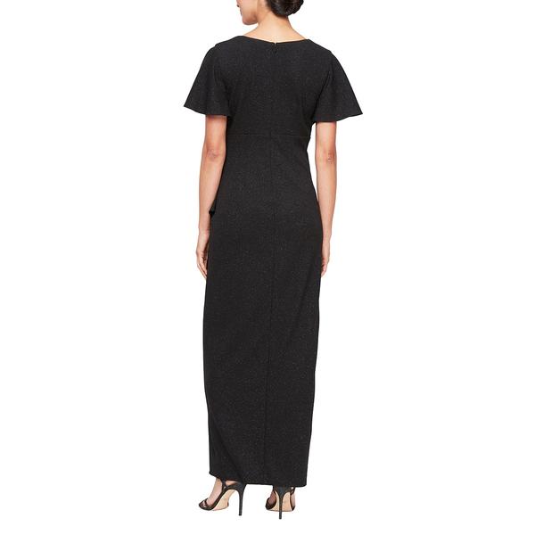 Womens SLNY Flutter Sleeve Side Embellished Evening Gown
