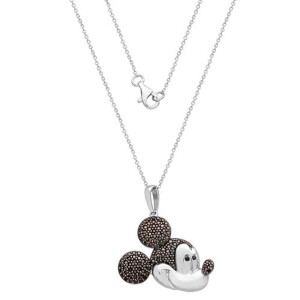Disney Sterling Silver & Jet Mickey Head Necklace - image 