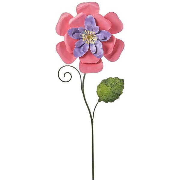 25in. Pink Metal Flower Garden Stake - image 