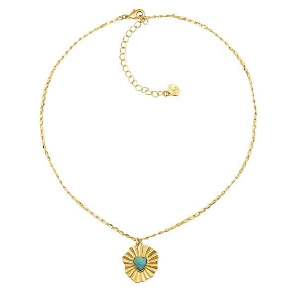 Roman Gold-Tone Ruffled Turquoise Heart Pendant Necklace