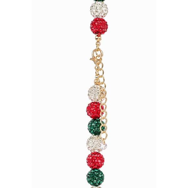 Red/Green & Silver Crystal Ball Necklace with Gold Dangle