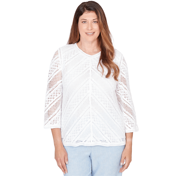 Petites Alfred Dunner St. Augustine Chevron Crochet Crew Neck Top - image 