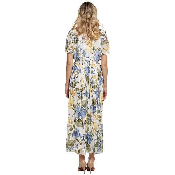 Womens Vivid Aura Short Sleeve Floral Mesh Maxi Dress