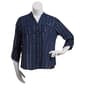 Plus Size Notations 3/4 Roll Sleeve Foil Striped Button Down - image 1