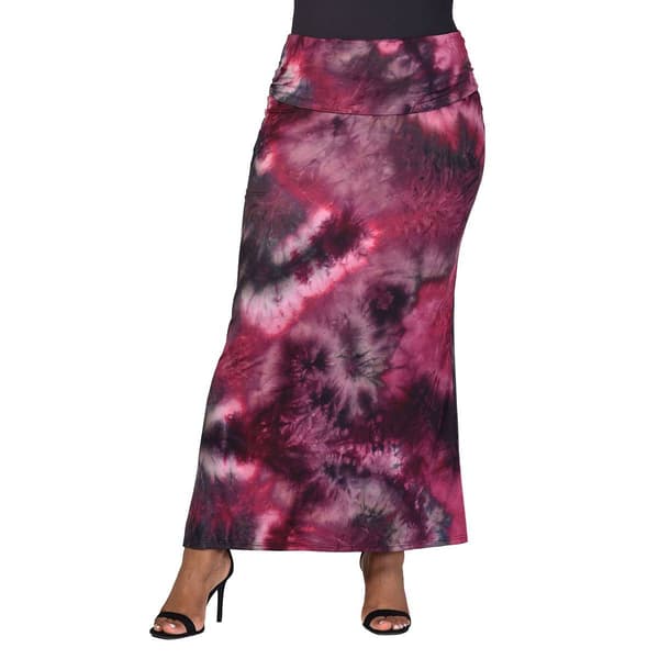 Plus Size 24/7 Comfort Apparel Tie Dye Fold over Waist Maxi Skirt - image 