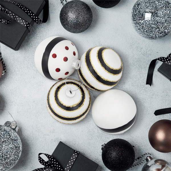 Northlight 4ct. Shiny White & Black Striped Christmas Ornaments