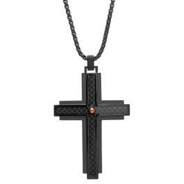 Mens Lynx Stainless Steel with Carbon & Black IP Cross Pendant
