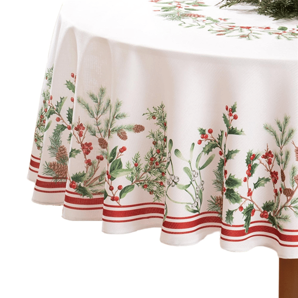 Threadmade Winter Holiday Berry Fabric Tablecloth