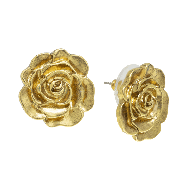 1928 Jewelry Gold Tone Flower Button Earrings - image 
