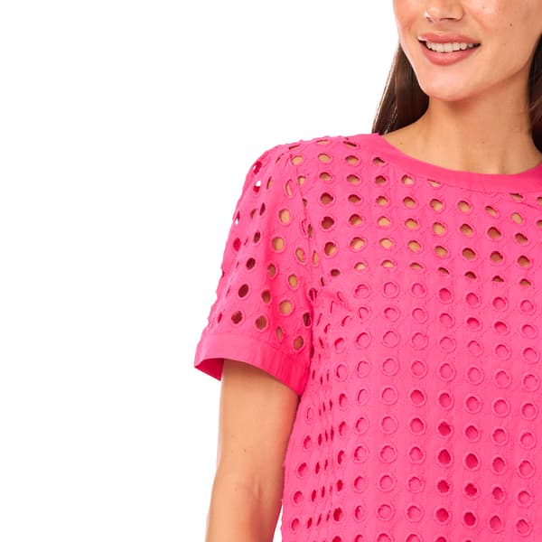 Womens Cece Short Sleeve Solid Circle Eyelet Blouse
