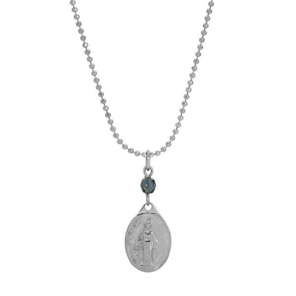 Symbols of Faith Oval Miraculous Medal Charm Bead Necklace - image 