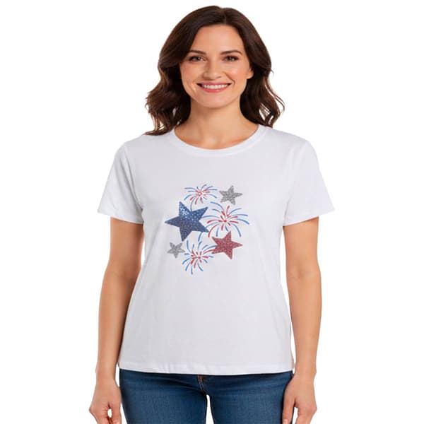 Plus Size Emily Daniels Short Sleeve Sequin Star Round Neck Tee