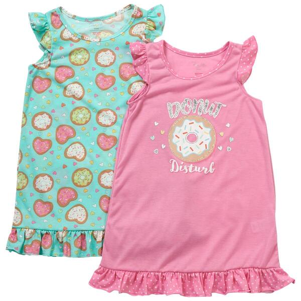Girls &#40;7-12&#41; Rene Rofe&#40;R&#41; 2pk. Donut Disturb Nightgowns - image 
