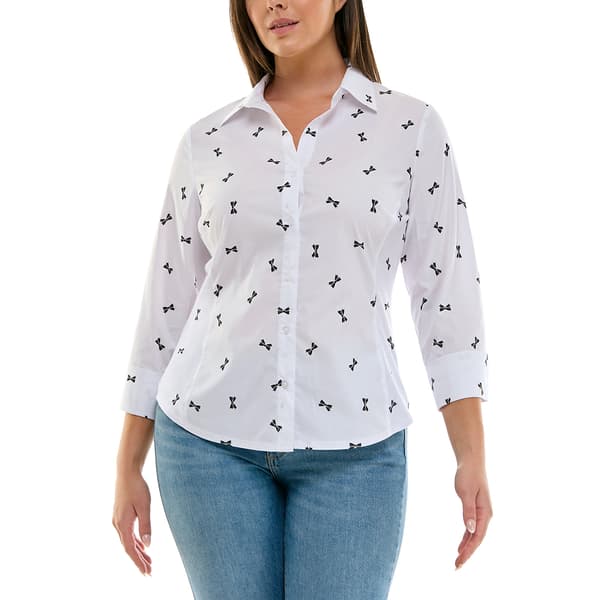 Womens Zac & Rachel 3/4 Sleeve Bow Button Front Blouse