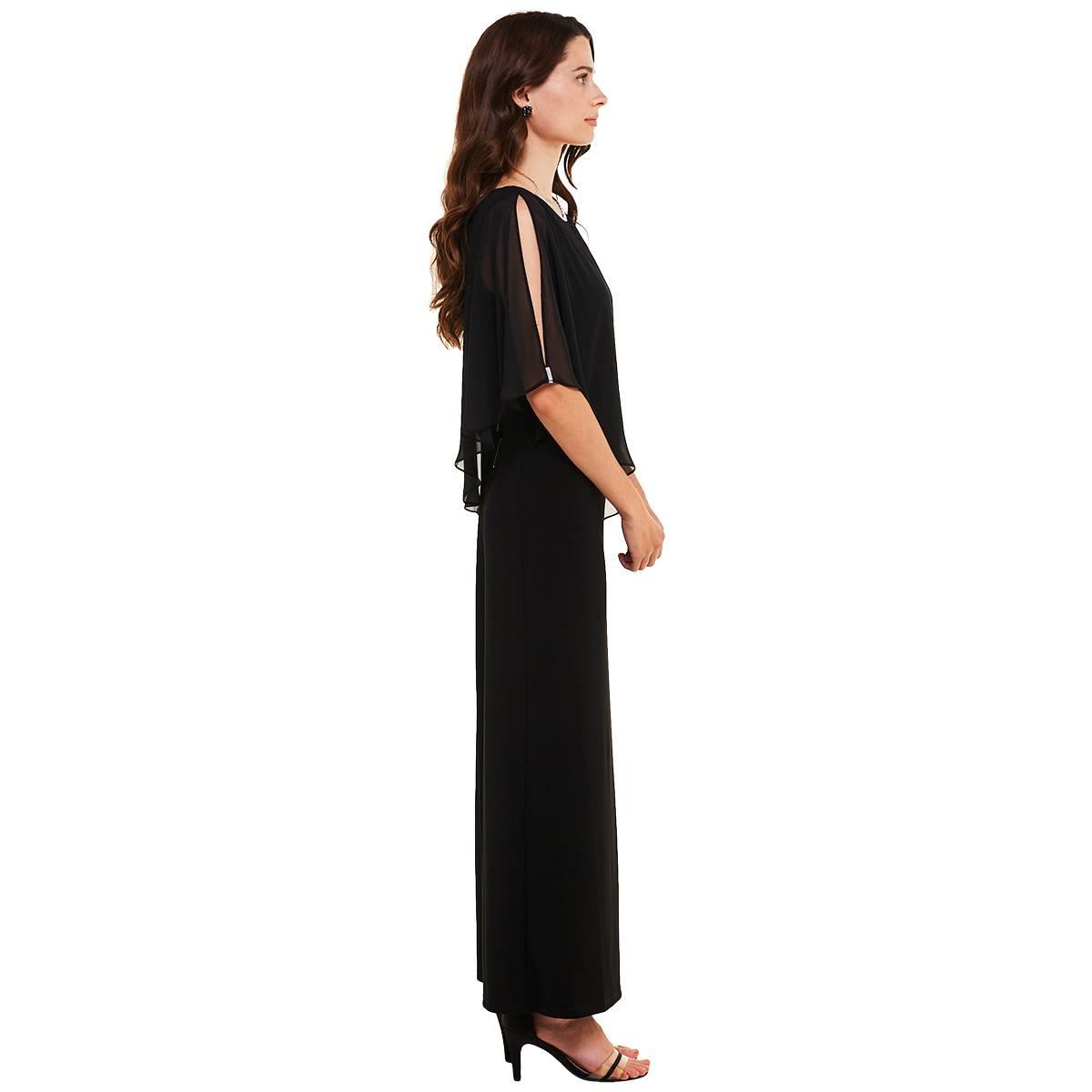 white christmas dresses Alex Evenings Cold Shoulder Popover Gown, Size 12, Navy main image 1