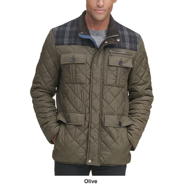 Mens Cole Haan Mixed Media Diamond Quilt Coat