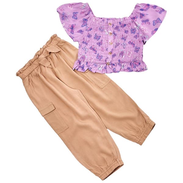 Toddler Girl Lemon Kiss Flutter Sleeve Top Cargo Jogger Pants - image 