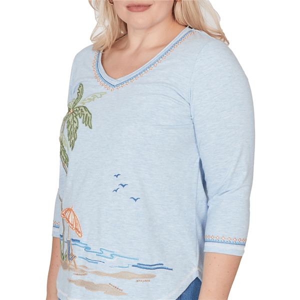Petite Alfred Dunner Beachcomber Scenic Beach Embroidery Tee