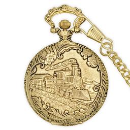 Mens Gold Alloy Engraved Train Pocket Watch - 37747