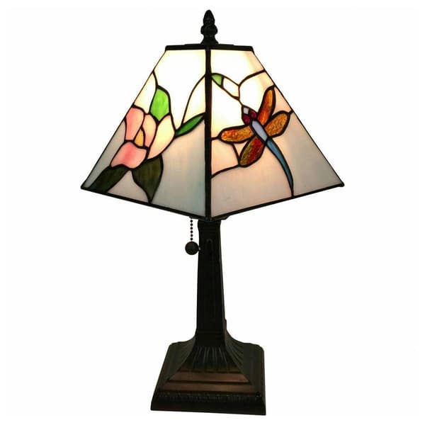HomeRoots 15in. Dragonfly Floral Glass Candlestick Table Lamp - image 